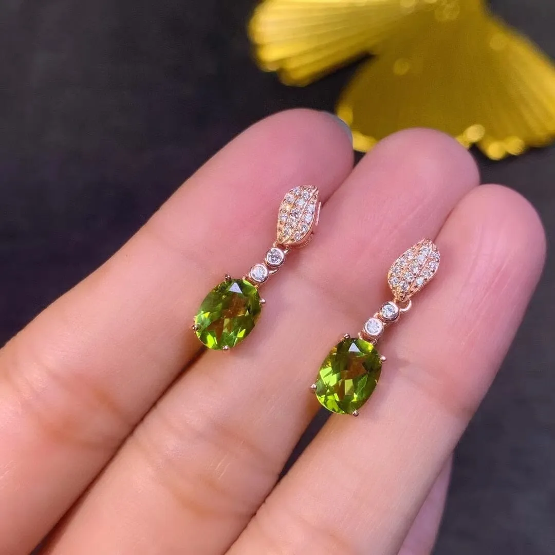 2ct 6mm*8mm 18K Peridot Gold Plated 925 Silver Drop Earrings