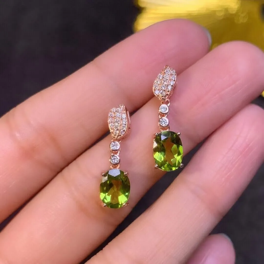 2ct 6mm*8mm 18K Peridot Gold Plated 925 Silver Drop Earrings