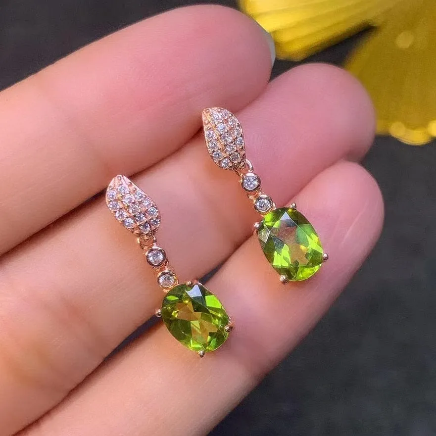 2ct 6mm*8mm 18K Peridot Gold Plated 925 Silver Drop Earrings