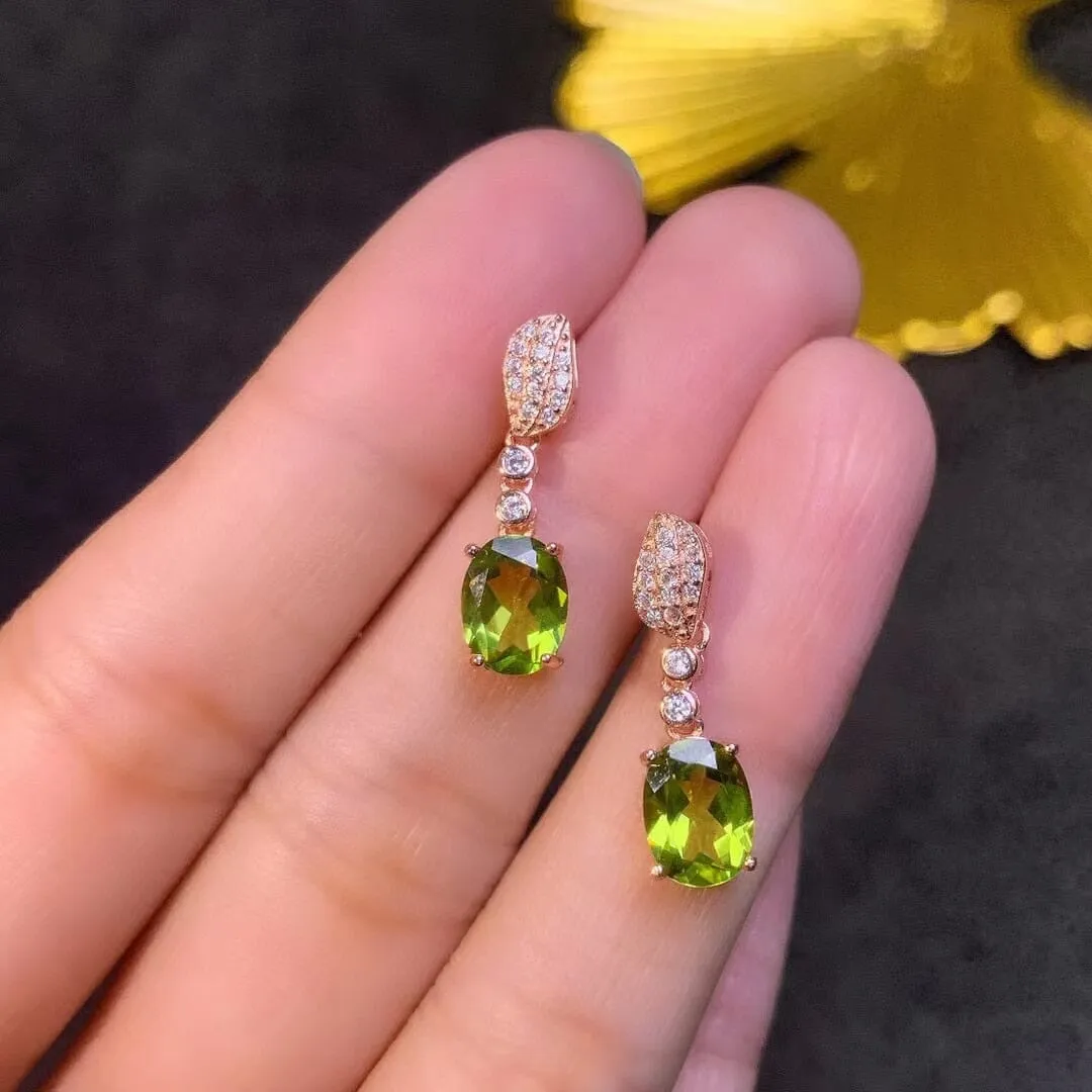 2ct 6mm*8mm 18K Peridot Gold Plated 925 Silver Drop Earrings