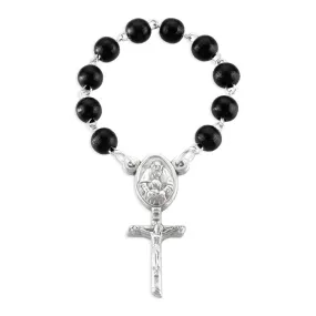 6mm First Communion One Decade Black Bead Rosary with Vinyl Pouch and Card -P65