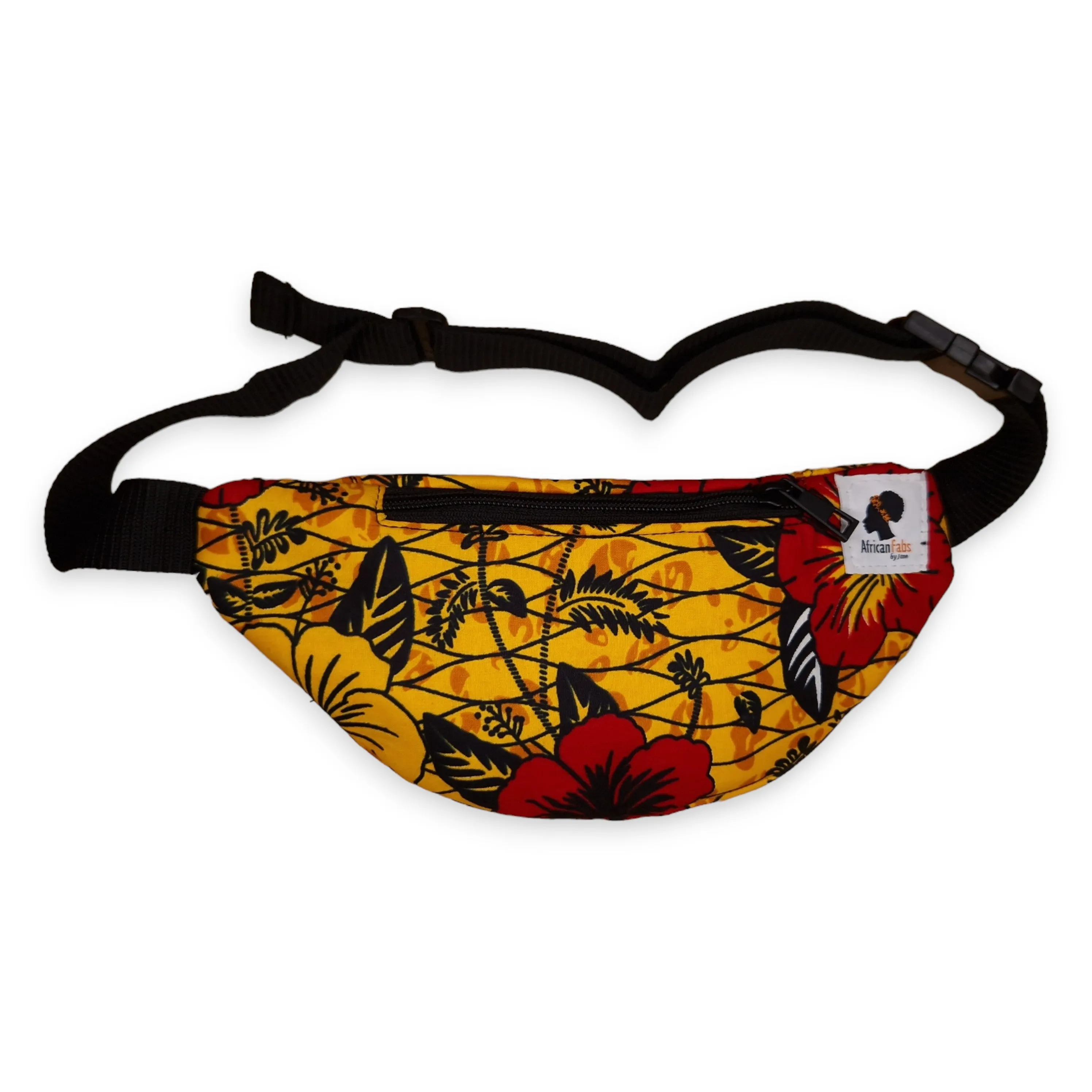 African Print Fanny Pack - Yellow / red flower - Ankara Waist Bag / Bum bag / Festival Bag with Adjustable strap