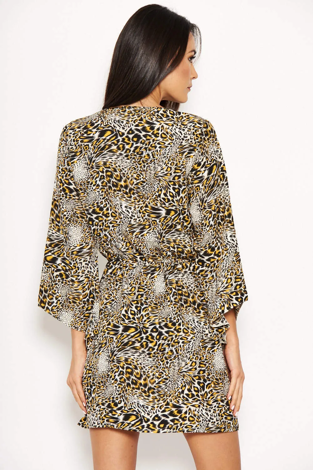 Animal Print Asymmetrical Sleeve Dress