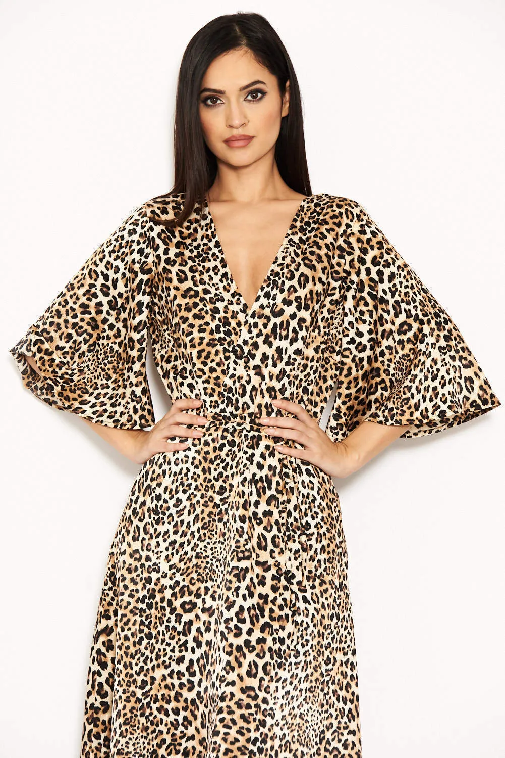 Animal Printed Maxi Dress With Tie Waist