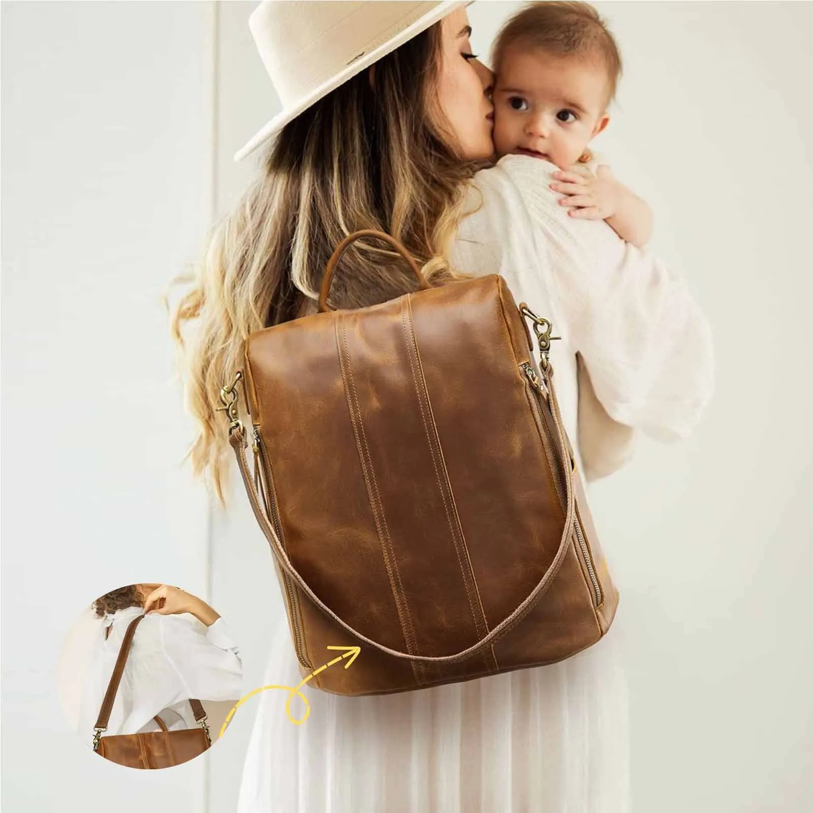 Anti-Theft Vintage Leather Backpack