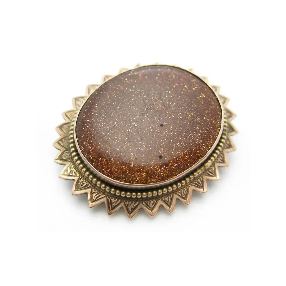 Antique Victorian Goldstone Brooch