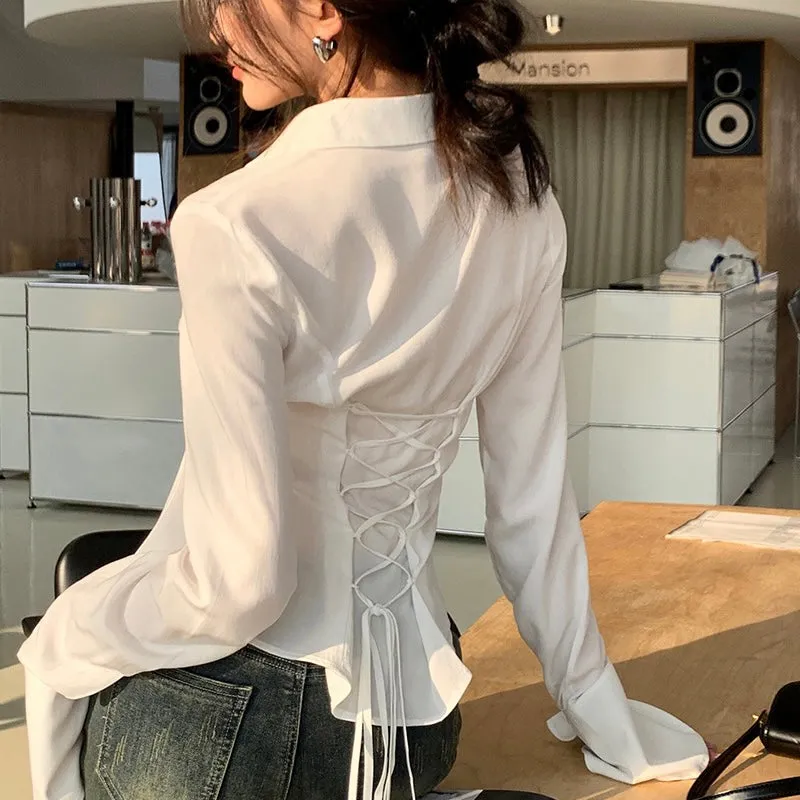 Back Lace-Up White Shirt