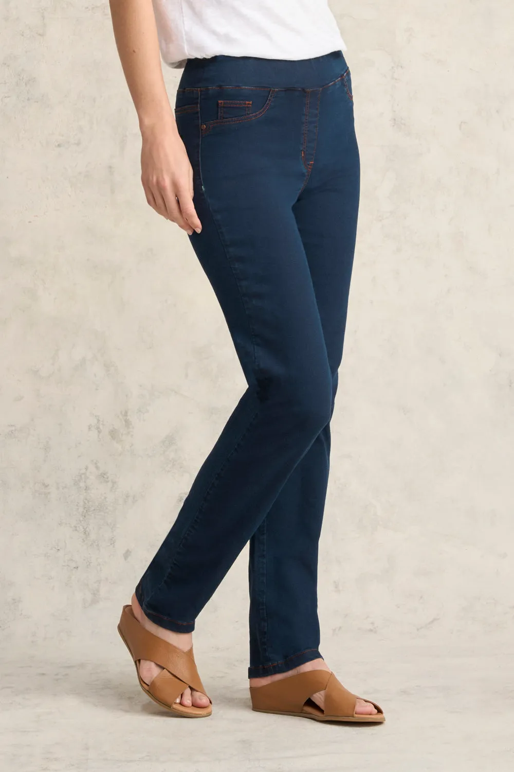 Bengajean Good Earth Cotton Full Length Straight Leg - Denim Blue