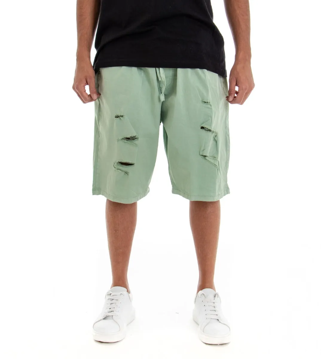 Bermuda Pantaloncino Uomo Shorts Over Tinta Unita Verde Rotture GIOSAL-PC1531A