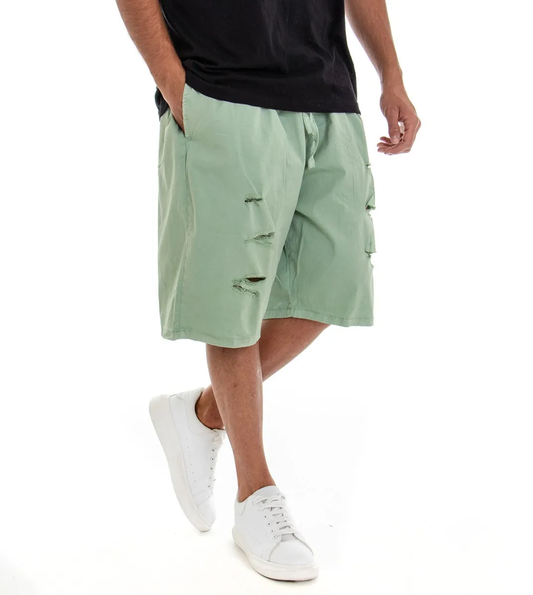 Bermuda Pantaloncino Uomo Shorts Over Tinta Unita Verde Rotture GIOSAL-PC1531A