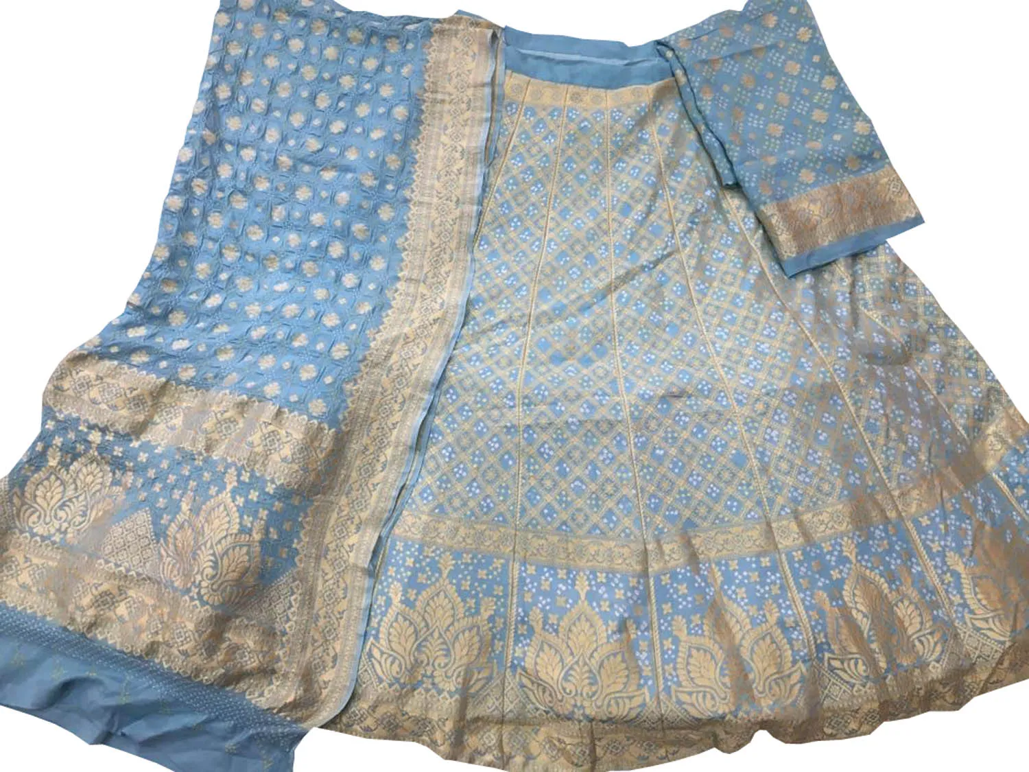 Blue Banarasi Bandhani Pure Georgette Semi Stitched Lehenga