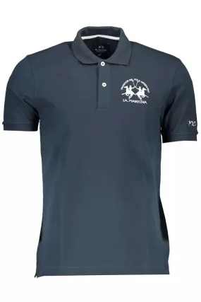 Blue Cotton Men Polo Shirt