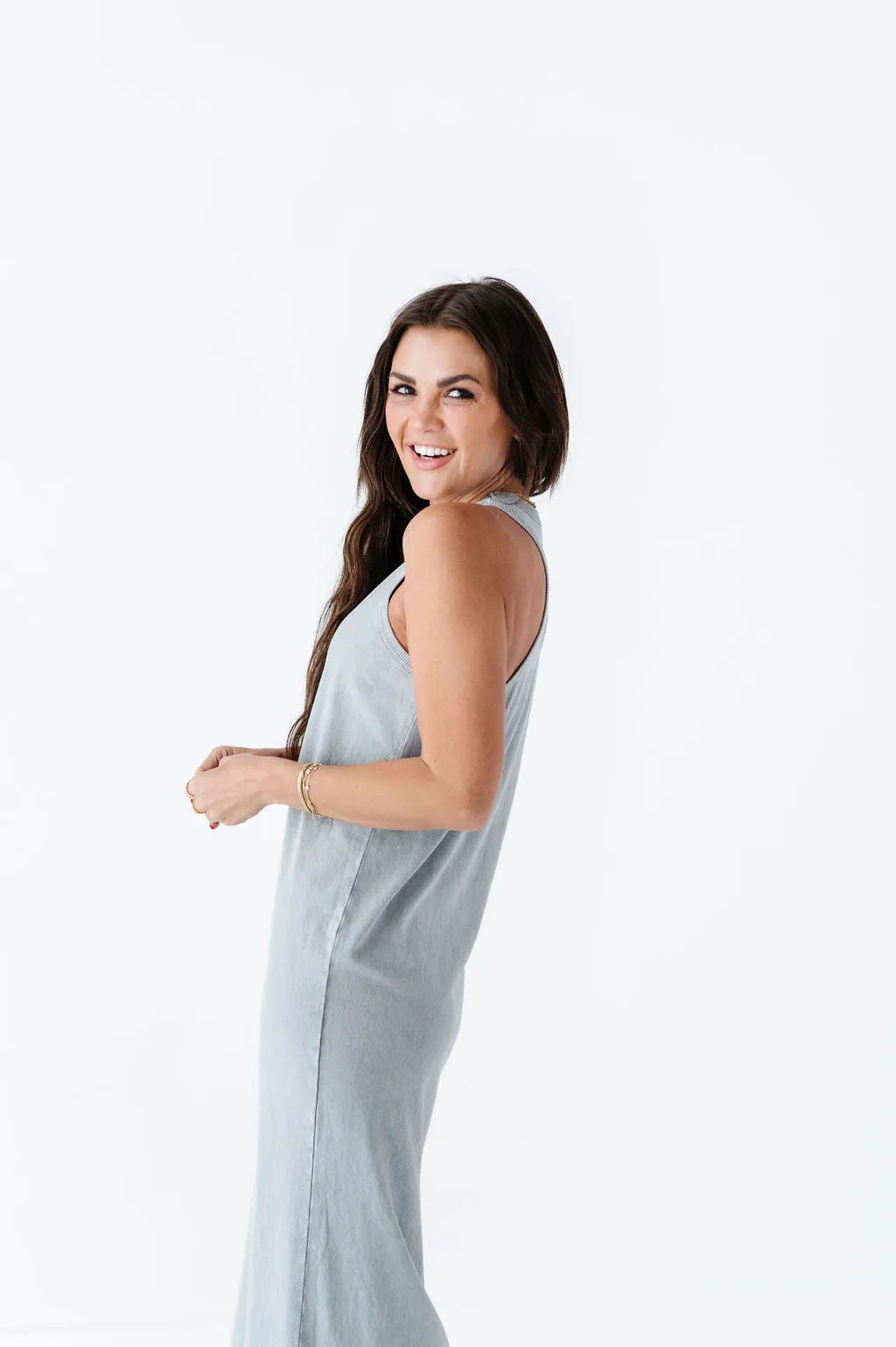 Bring On Summer Tank Dress In Gray