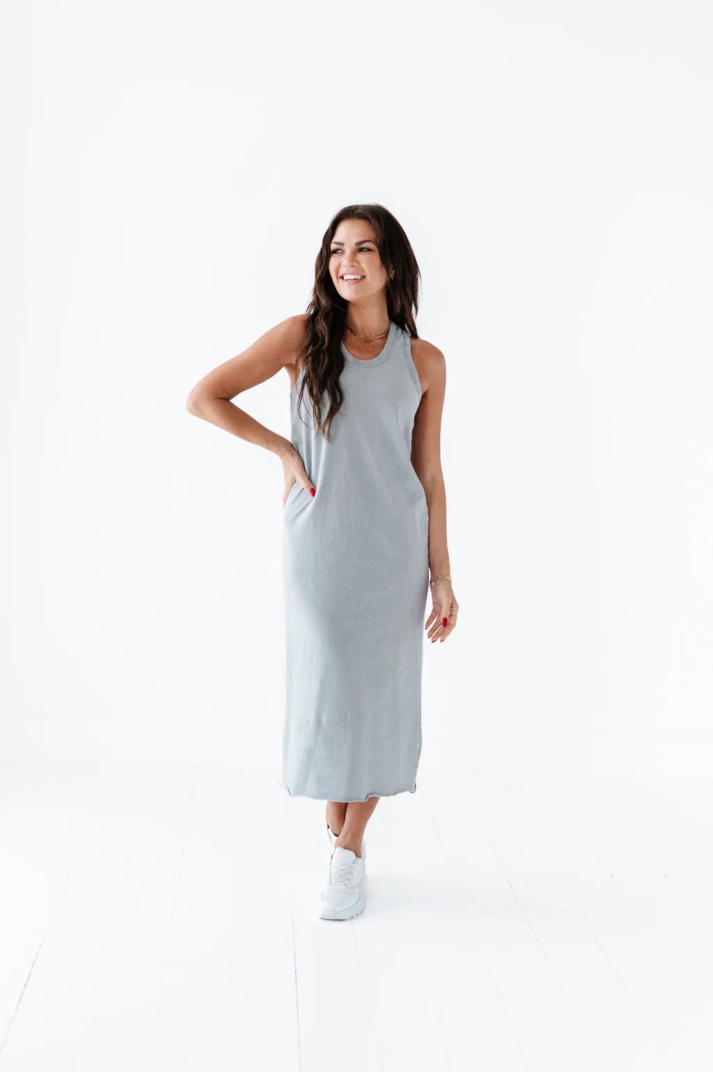 Bring On Summer Tank Dress In Gray