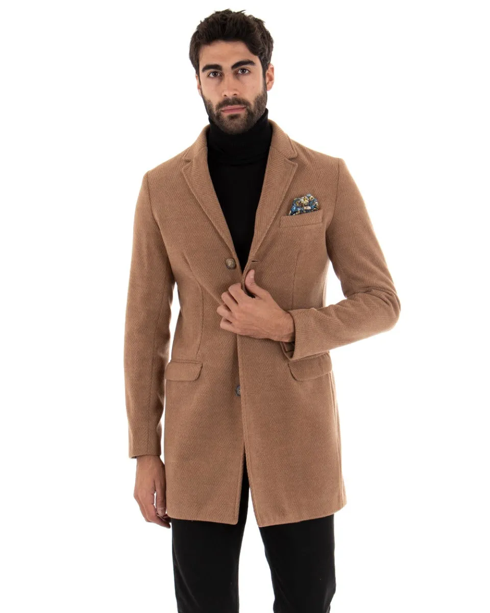 Cappotto Monopetto Uomo Giacca Giaccone Camel Baronetto Elegante GIOSAL-G2725A