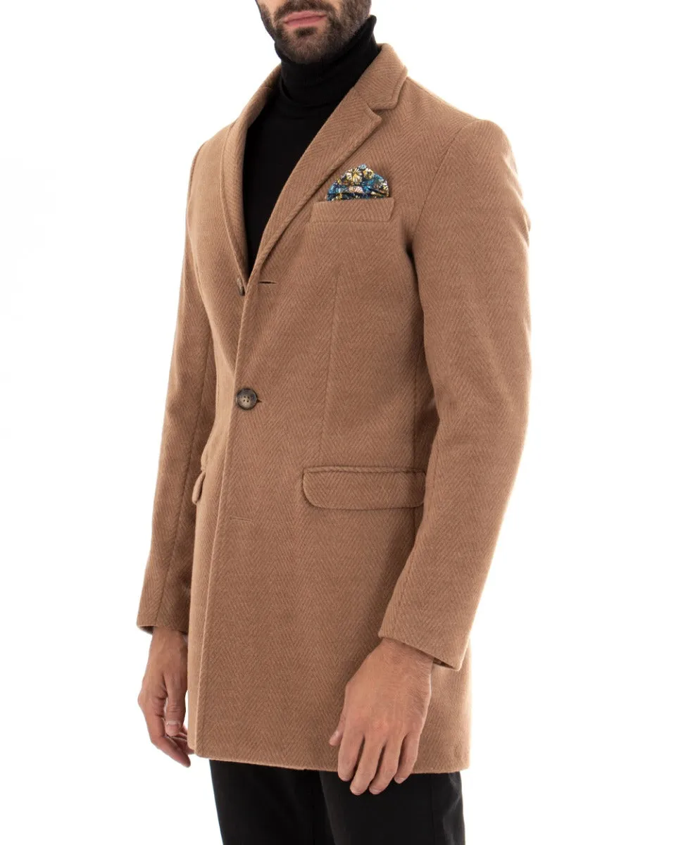 Cappotto Monopetto Uomo Giacca Giaccone Camel Baronetto Elegante GIOSAL-G2725A