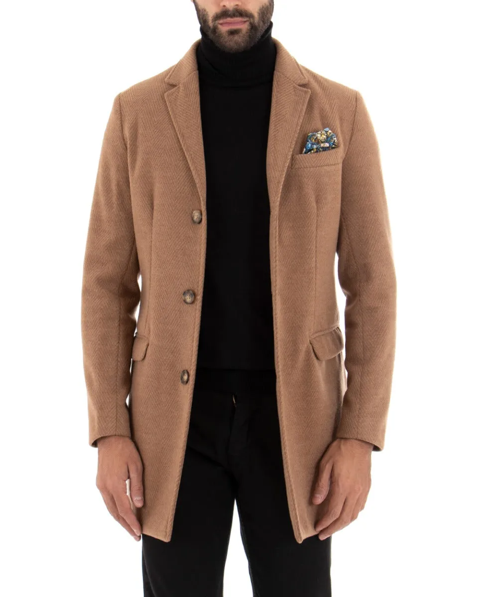 Cappotto Monopetto Uomo Giacca Giaccone Camel Baronetto Elegante GIOSAL-G2725A