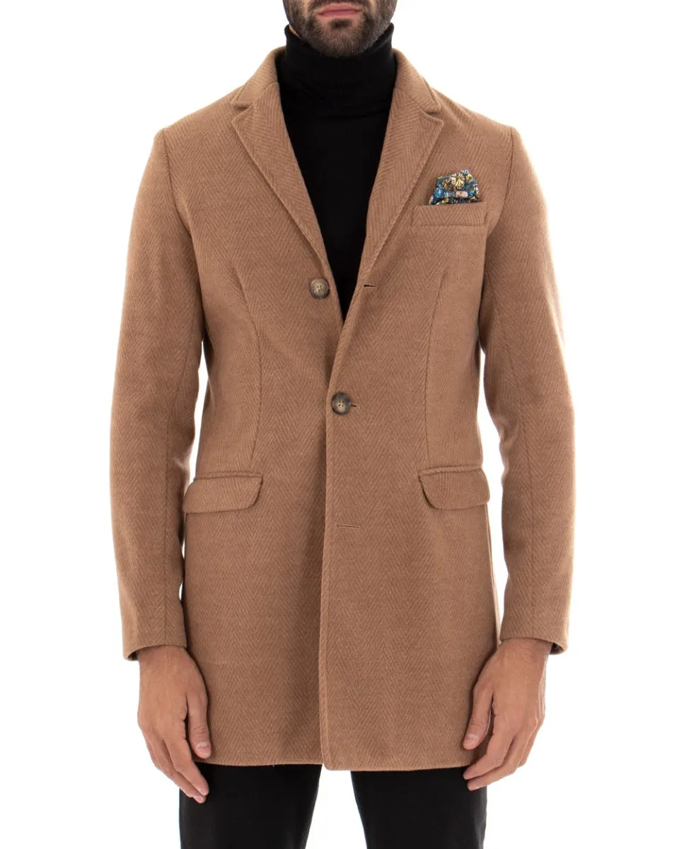 Cappotto Monopetto Uomo Giacca Giaccone Camel Baronetto Elegante GIOSAL-G2725A