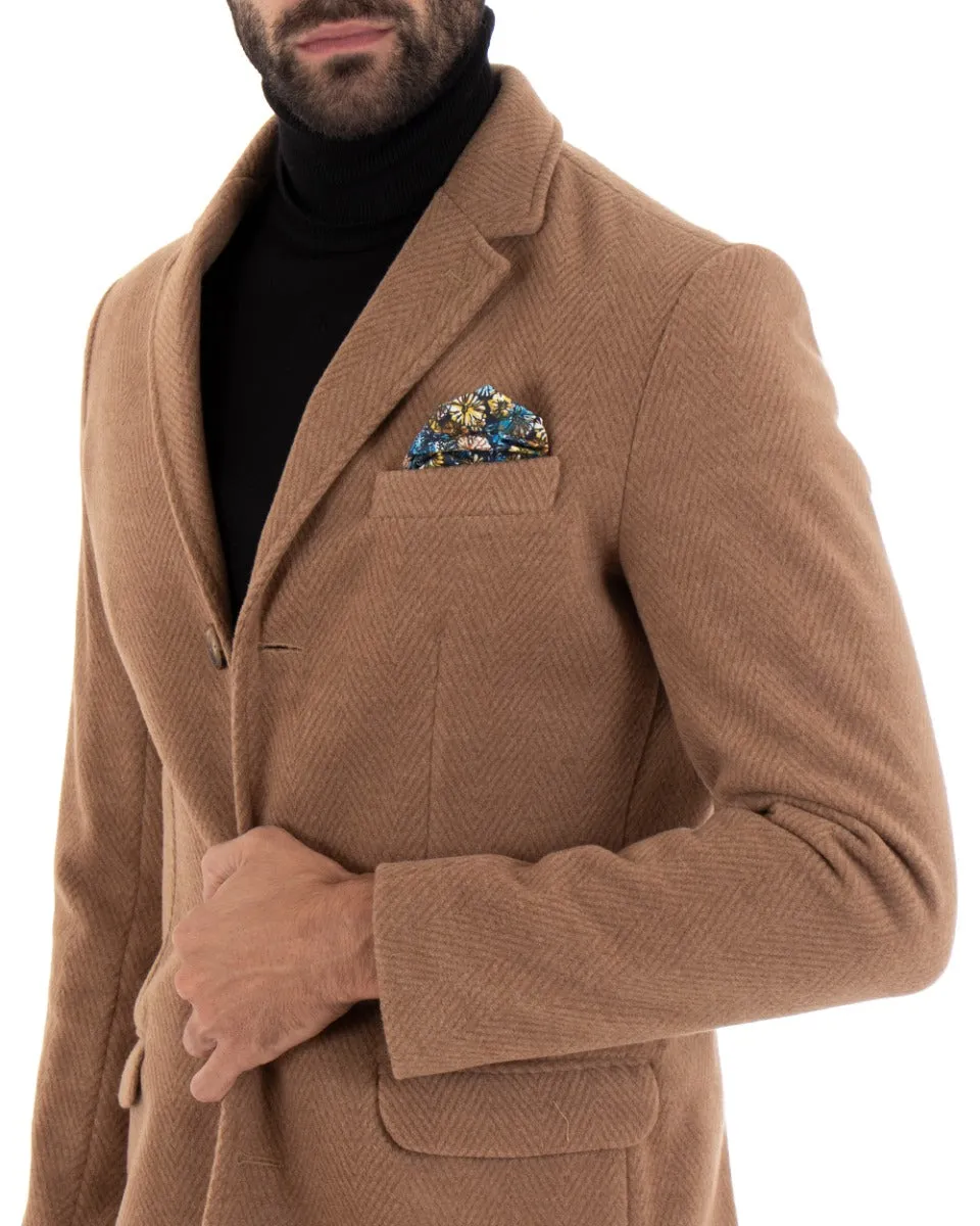 Cappotto Monopetto Uomo Giacca Giaccone Camel Baronetto Elegante GIOSAL-G2725A