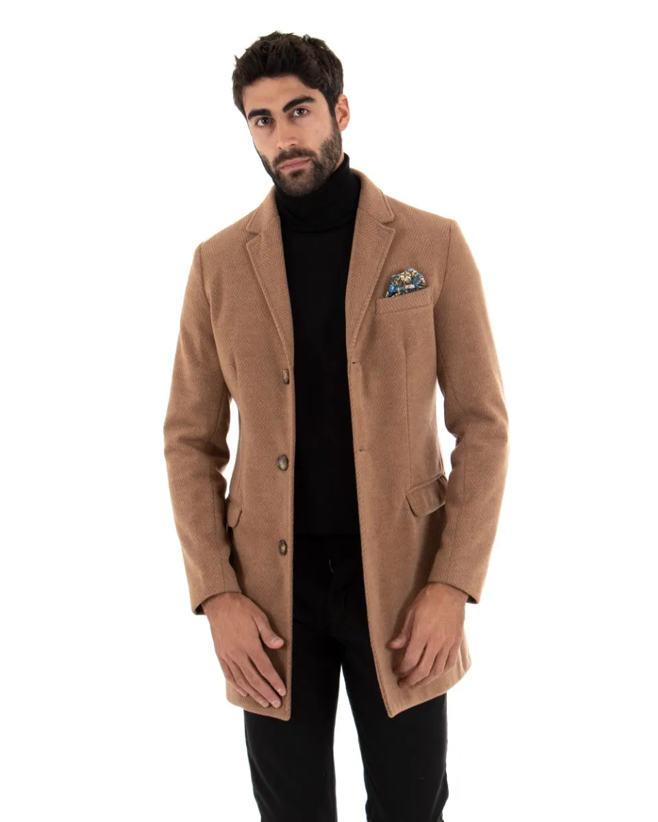 Cappotto Monopetto Uomo Giacca Giaccone Camel Baronetto Elegante GIOSAL-G2725A