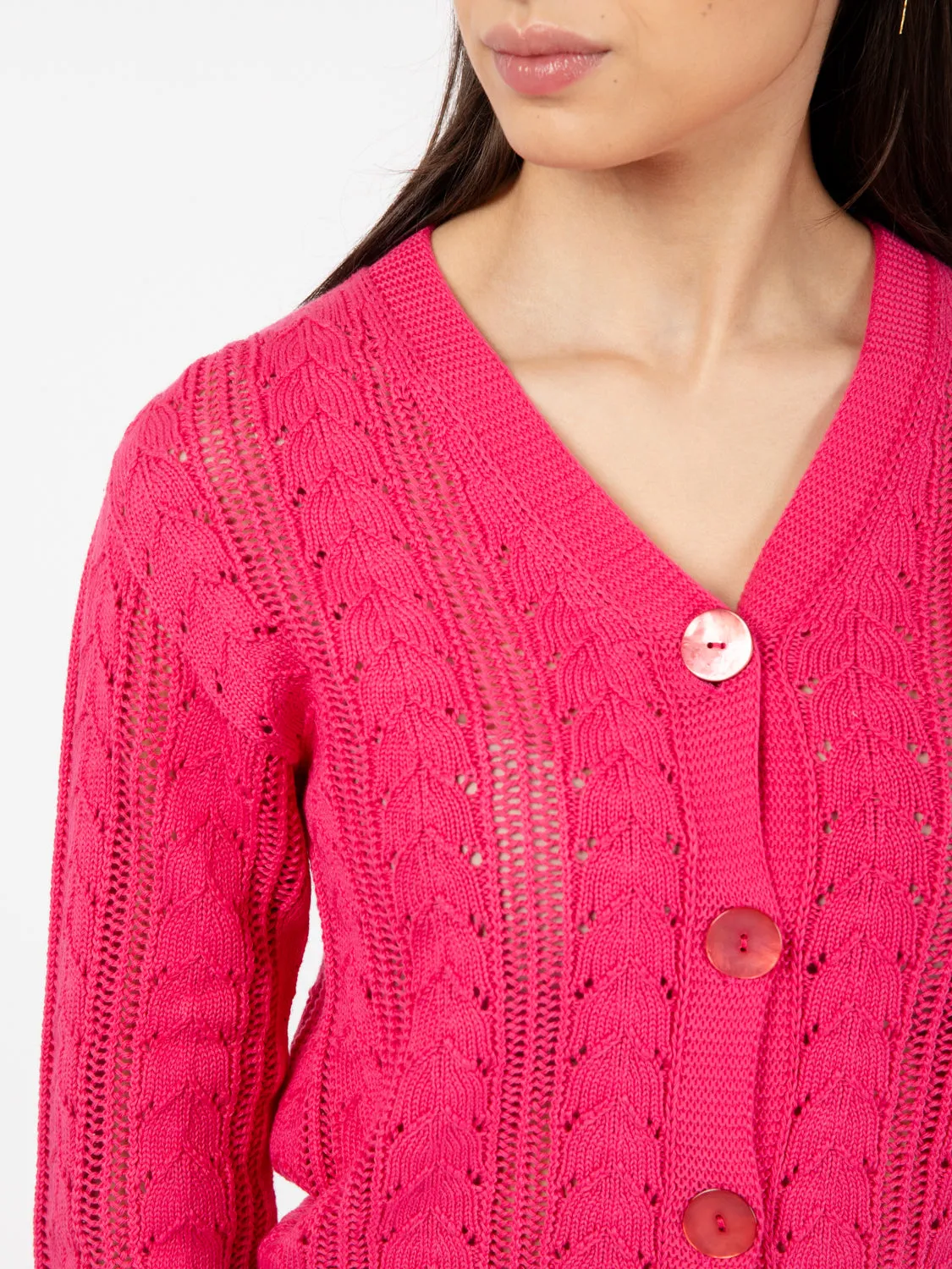 Cardigan cotone traforato fragola