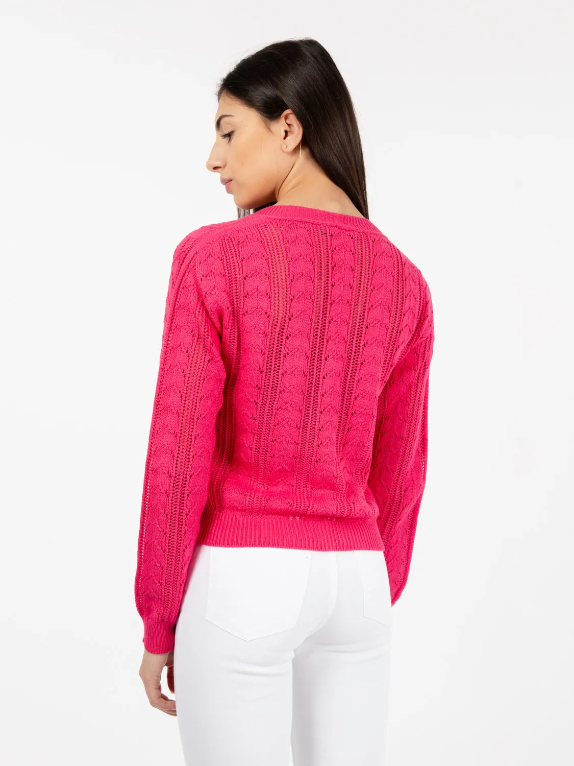 Cardigan cotone traforato fragola