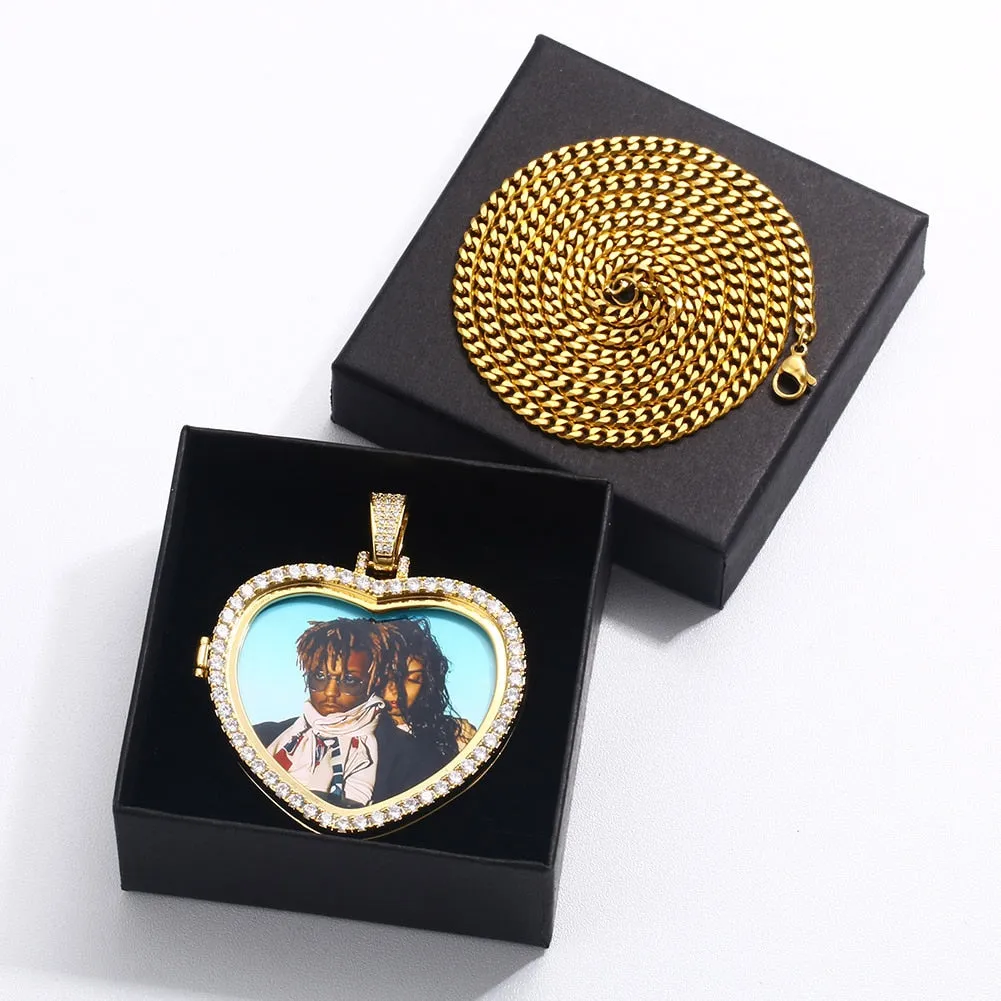 Custom Heart Photo Medallions Necklace Christmas Gifts For Men