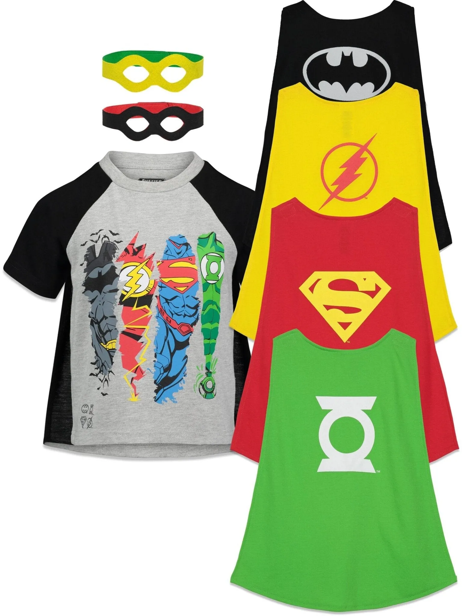 DC Comics Justice League Costume T-Shirt Capes and Masks 7 Piece Outfit Set