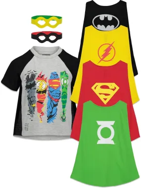 DC Comics Justice League Costume T-Shirt Capes and Masks 7 Piece Outfit Set