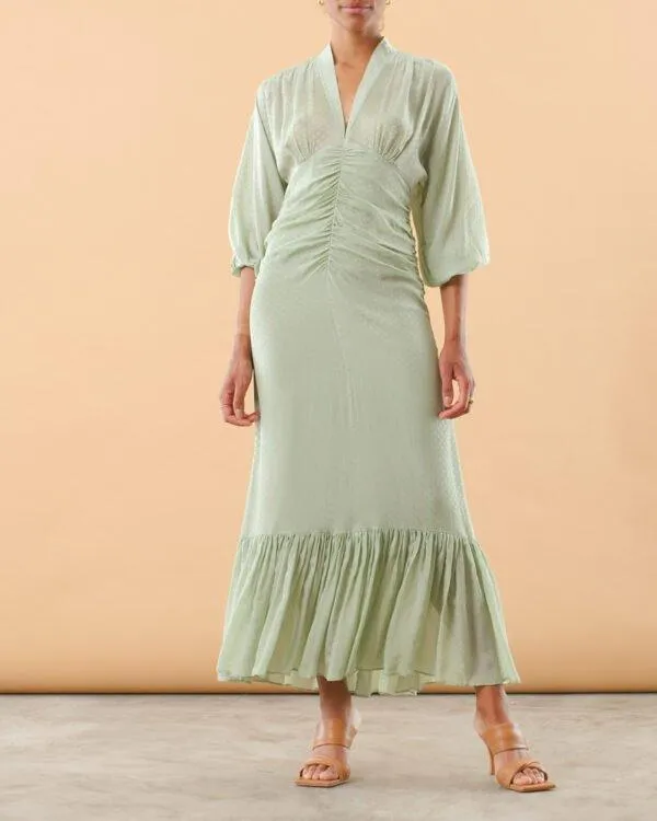 Dotted Jacquard Maxi Dress Pistachio