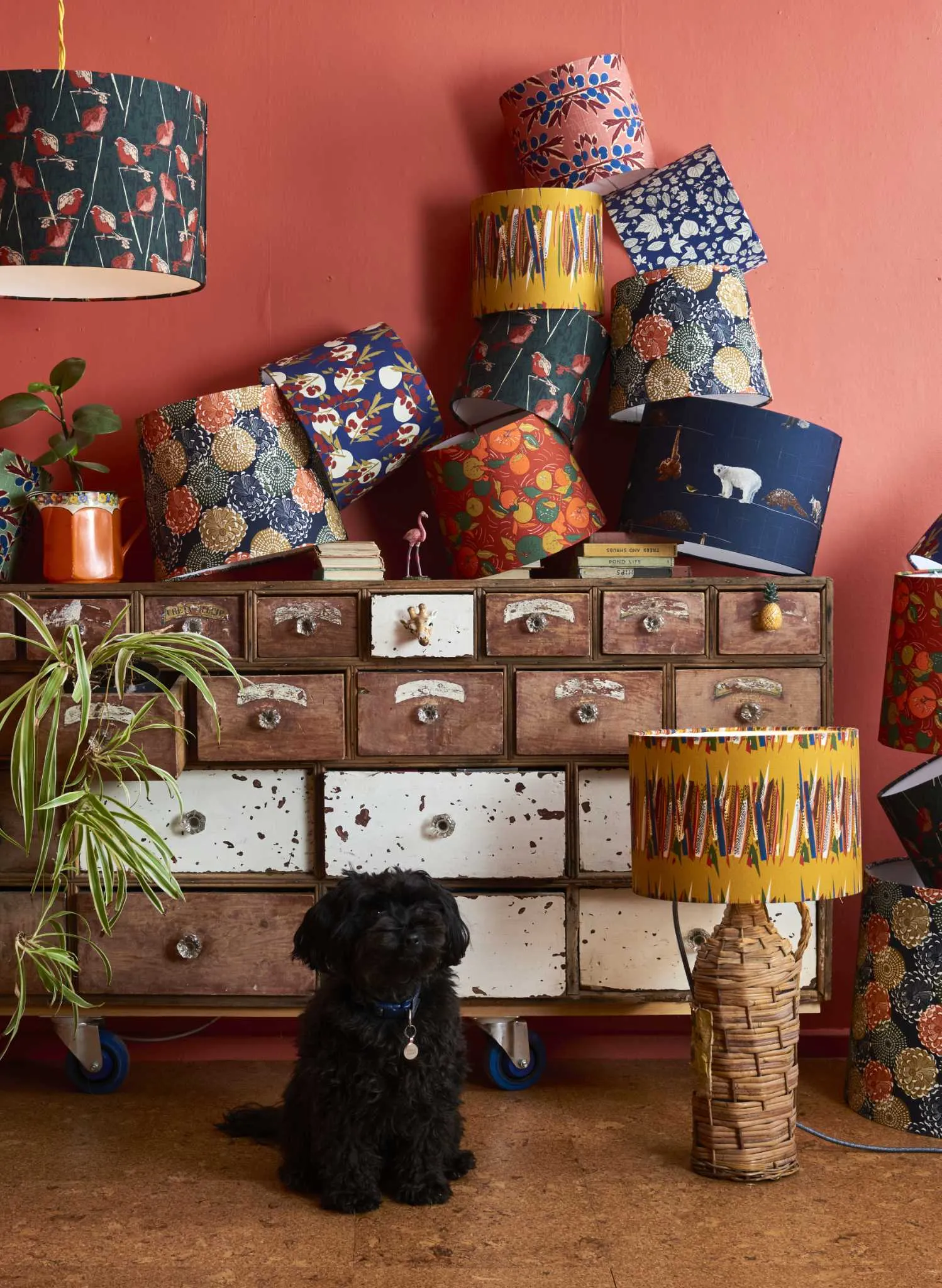 Drum Lampshade - Mustard Mid-Century Feather