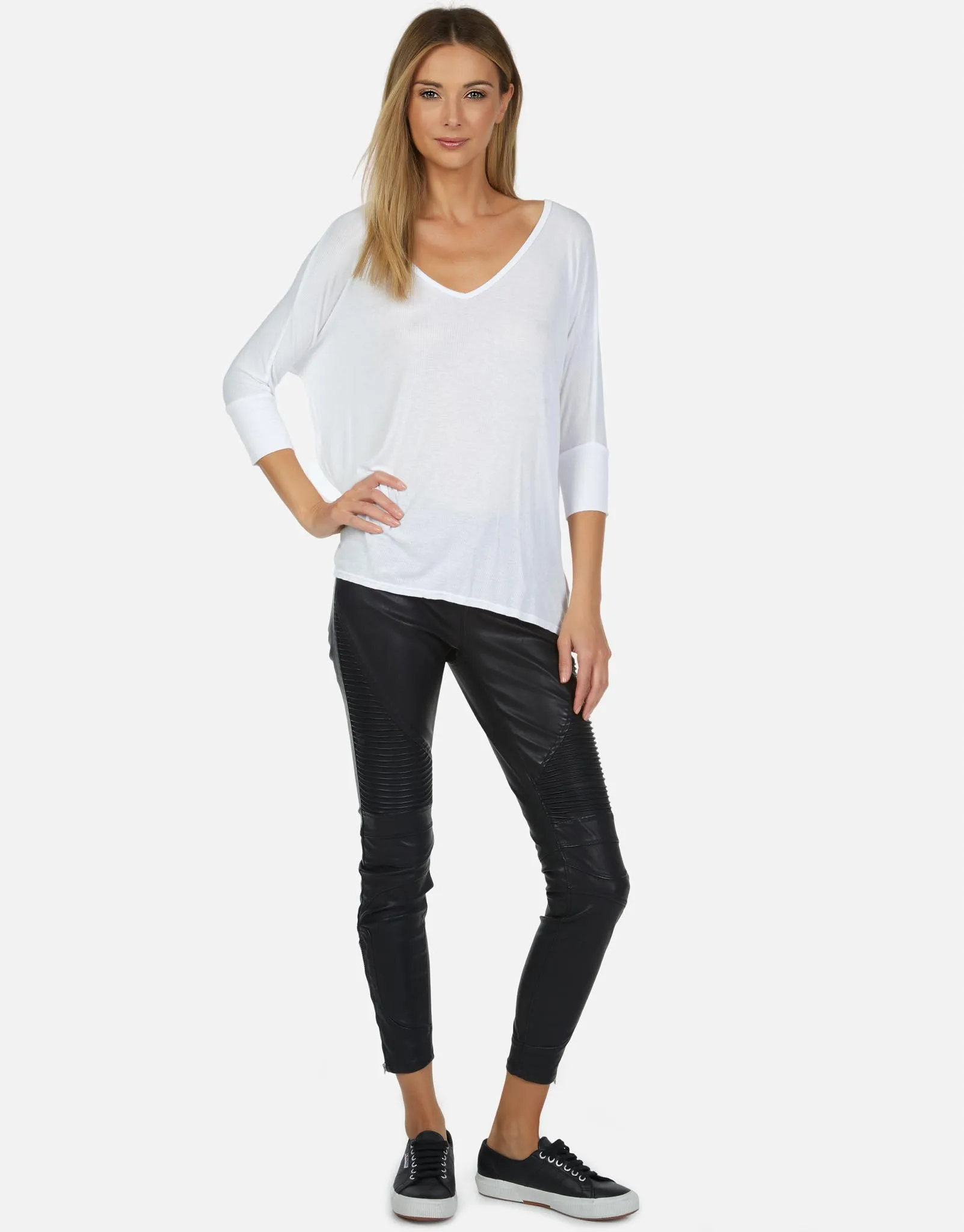 Dylan Core V-Neck Draped Tee White