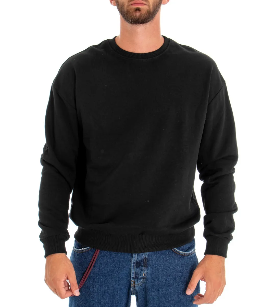 Felpa Uomo Girocollo Maglia Nero Con Stampa Regular Fit GIOSAL-F2662A