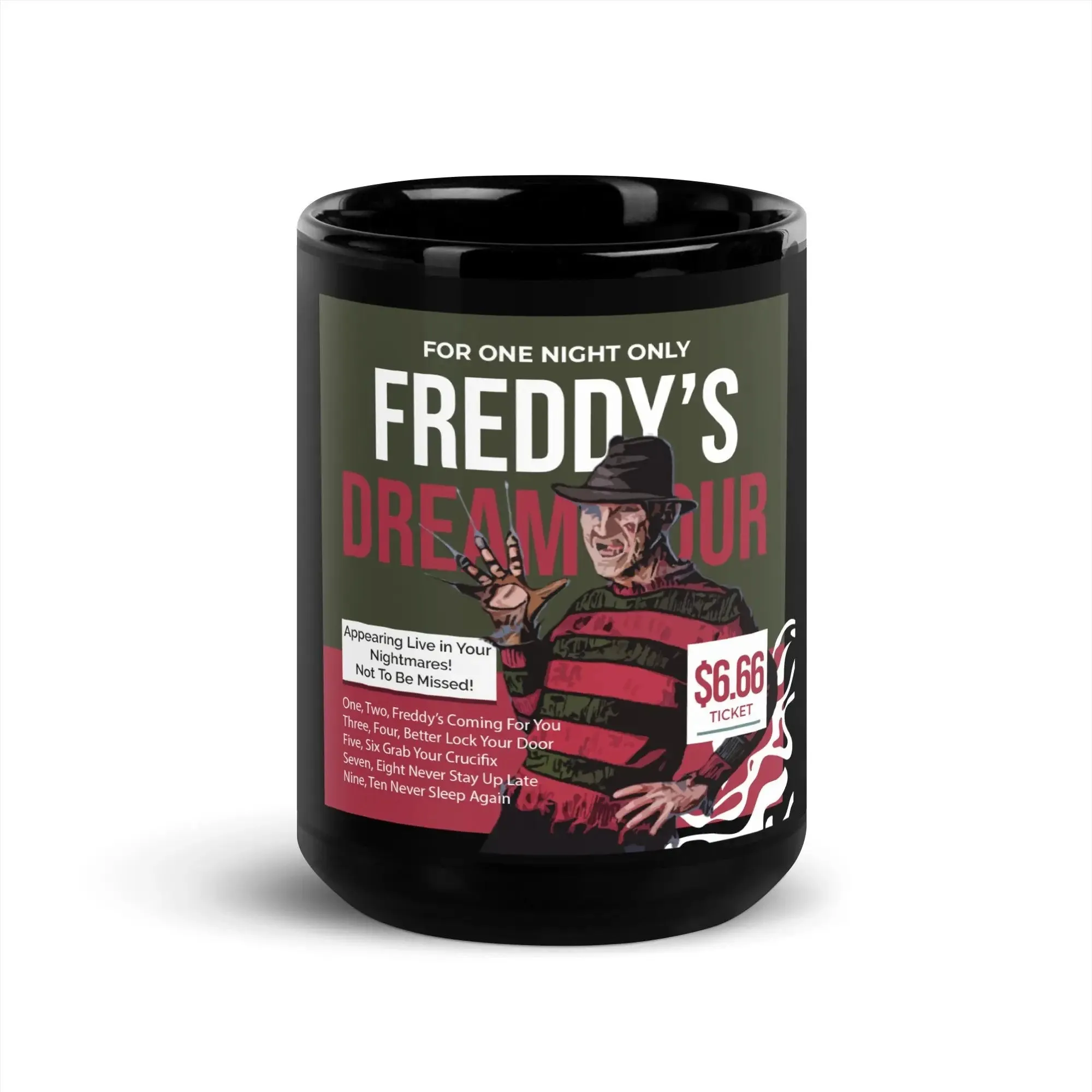 Freddy's Dream Tour Black Glossy Mug