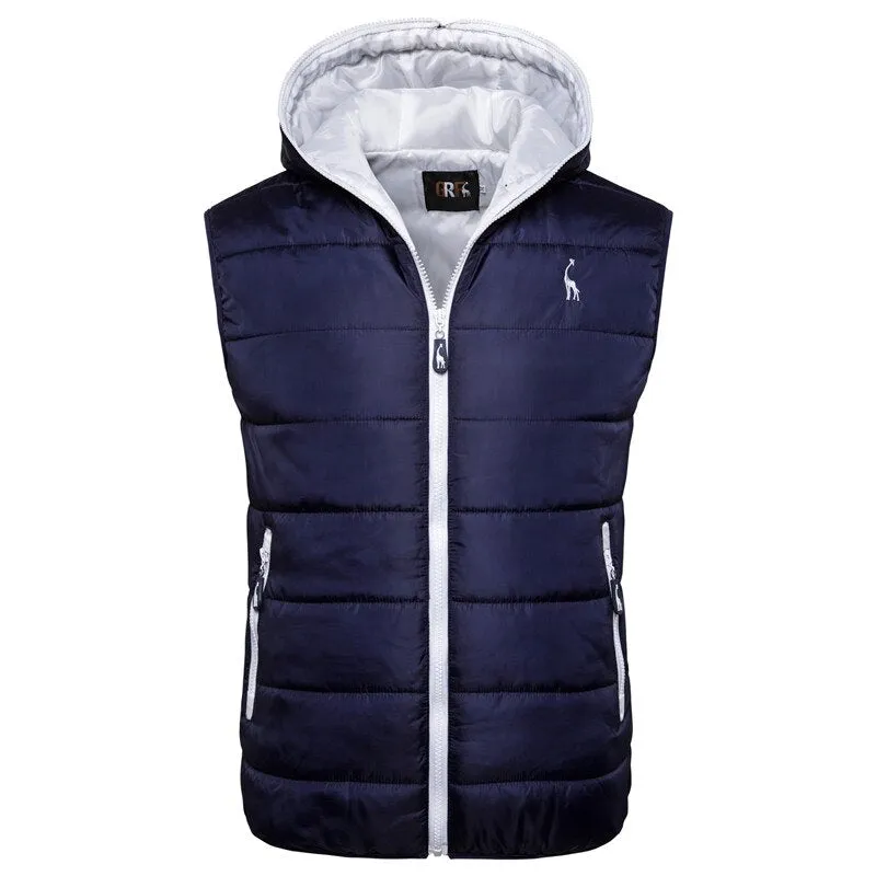 Giraffe Winter Jacket Men's Hoodied Vest Zipper Sleeveless Casual Winter Waistcoat