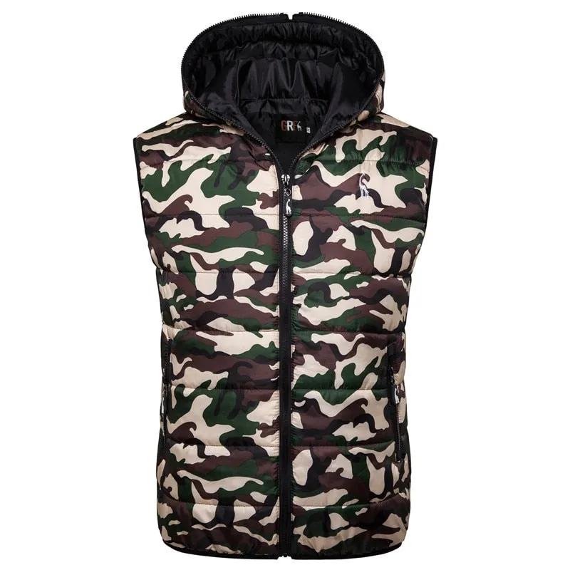 Giraffe Winter Jacket Men's Hoodied Vest Zipper Sleeveless Casual Winter Waistcoat