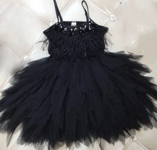 Girls Feather and Tulle Dresses for Birthdays Pageants Spring Dance with Bead Detailing