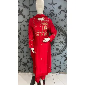 Hand Embroidery Silk Suit with Sequence, Cutdana and Zardozi Work