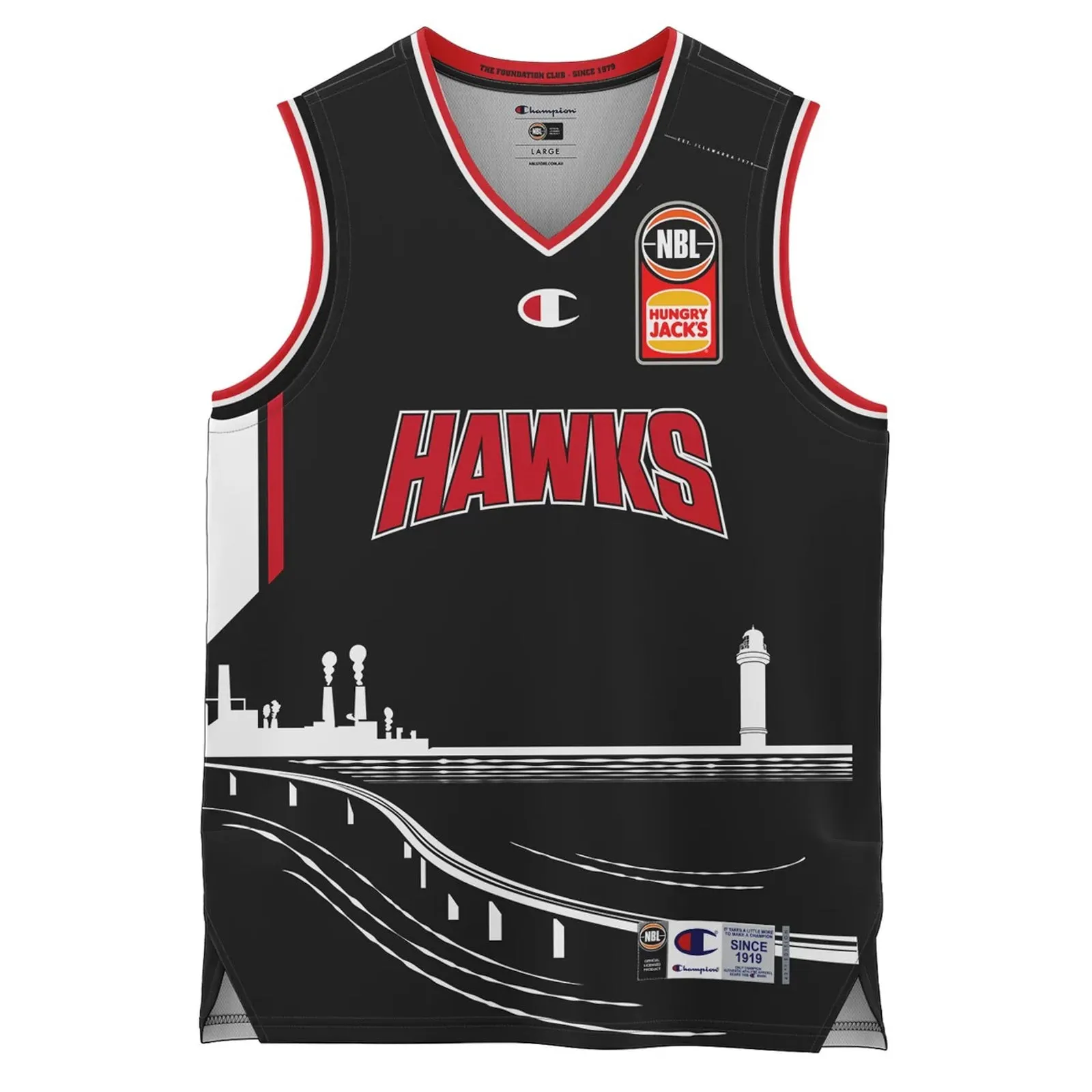 Illawarra Hawks 2022/23 Authentic Kids V Neck Home Jersey NBL Basketball by Champion