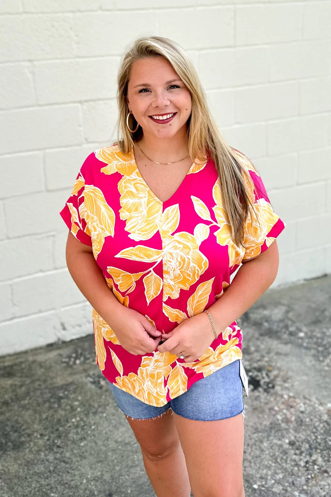 Keep On Hoping Floral Top, Fuchsia