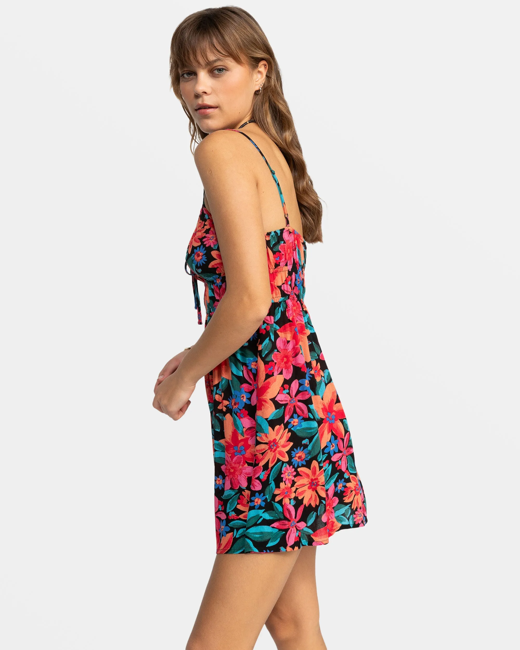 La Vida Strappy Mini Dress - Anthracite Floral Fiesta