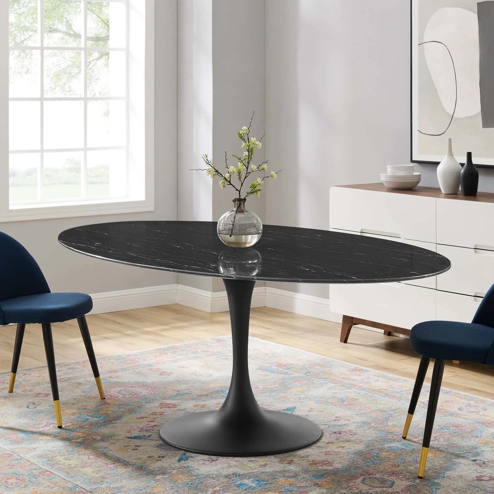 Lippa 78" Oval Artificial Marble Dining Table