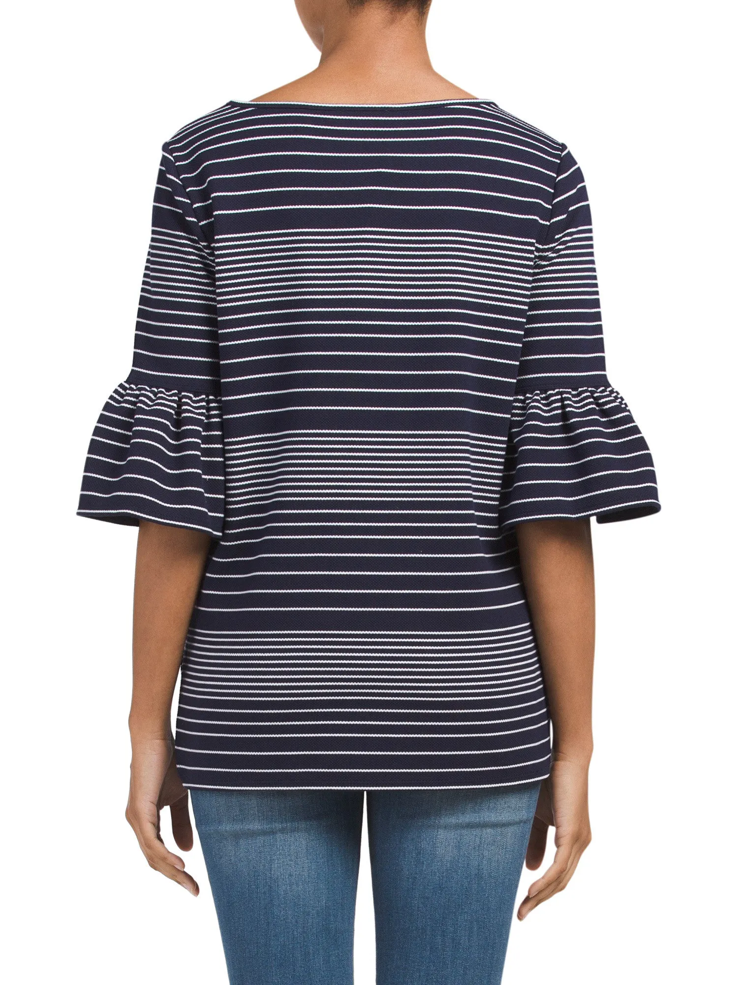 MAX STUDIO Striped Pique Bell Sleeve Top