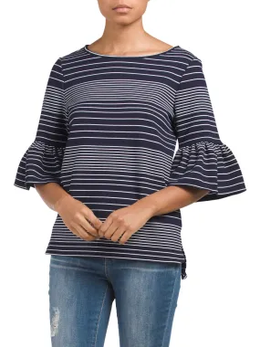 MAX STUDIO Striped Pique Bell Sleeve Top