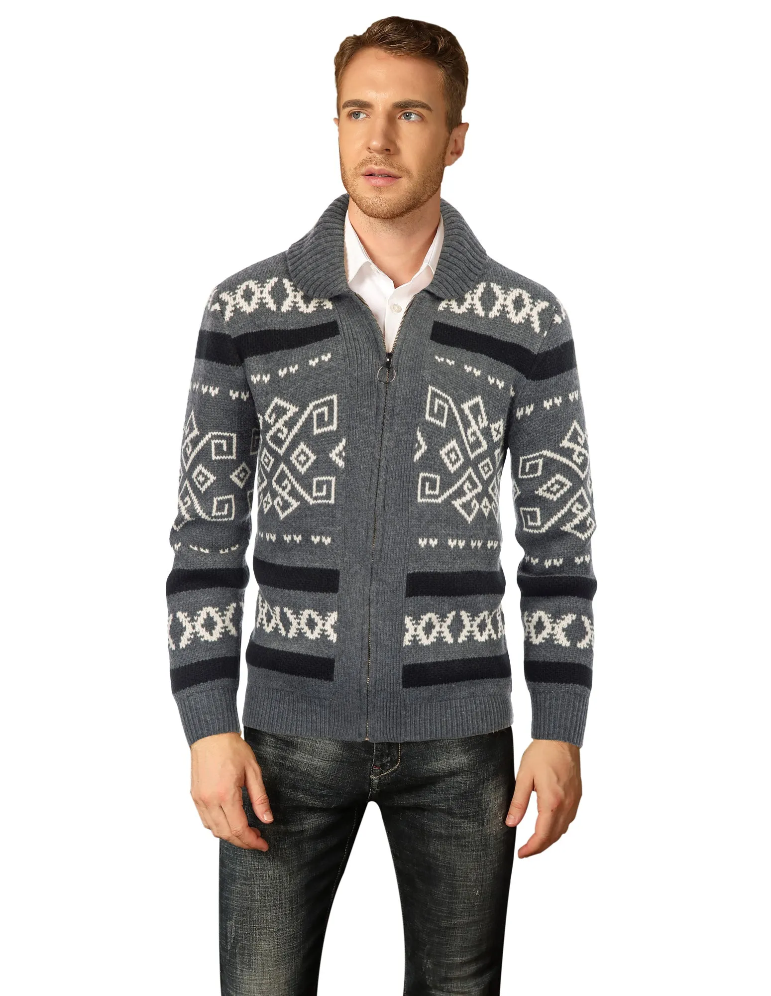 Men's Casual Curling Sweater Cardigans Button Down Knitted Sweater