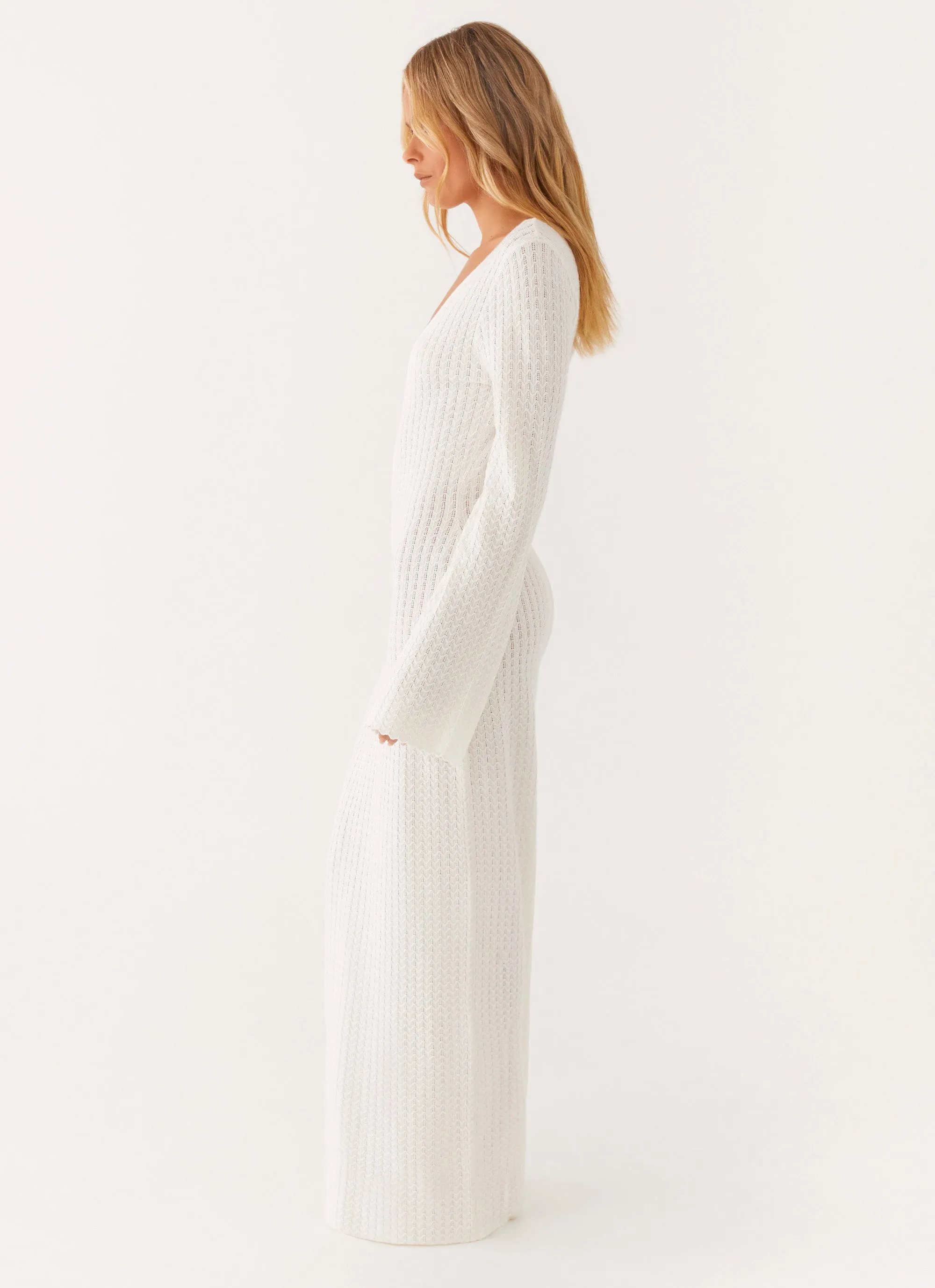 Open Air Knit Cut Out Maxi Dress - Ivory