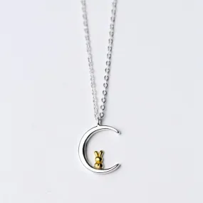 Pure 925 Sterling Silver Rabbit Moon Necklace