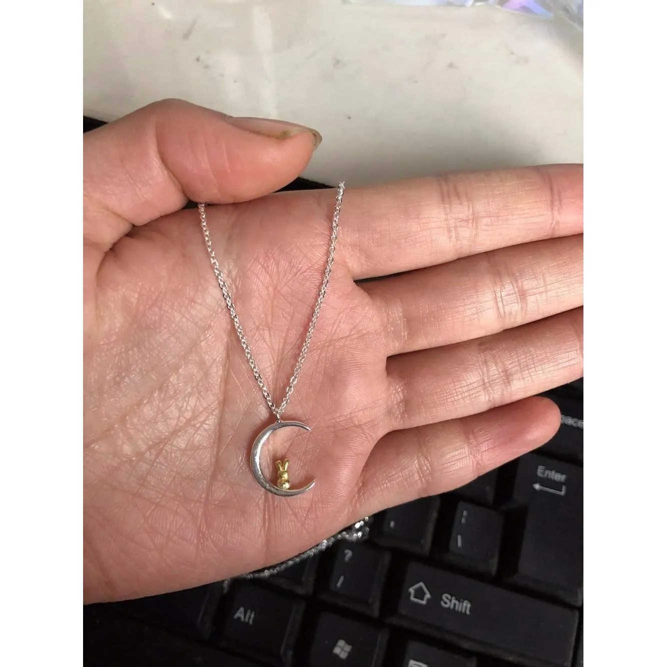 Pure 925 Sterling Silver Rabbit Moon Necklace