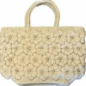 Small antique white wool coloured tote