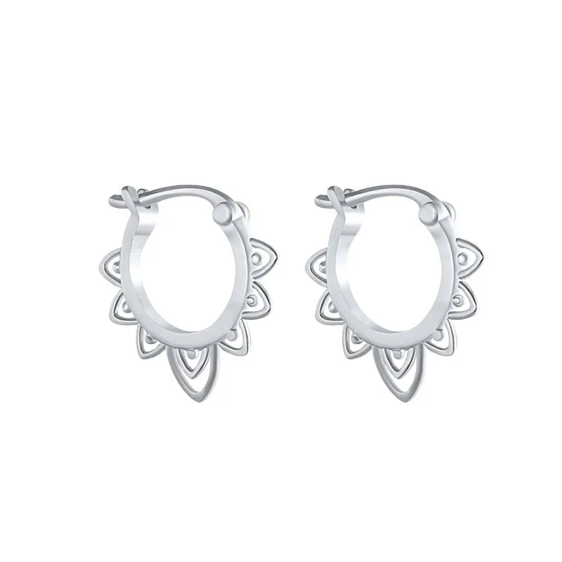 Sterling Silver Pattern Piercing Hoop Earrings